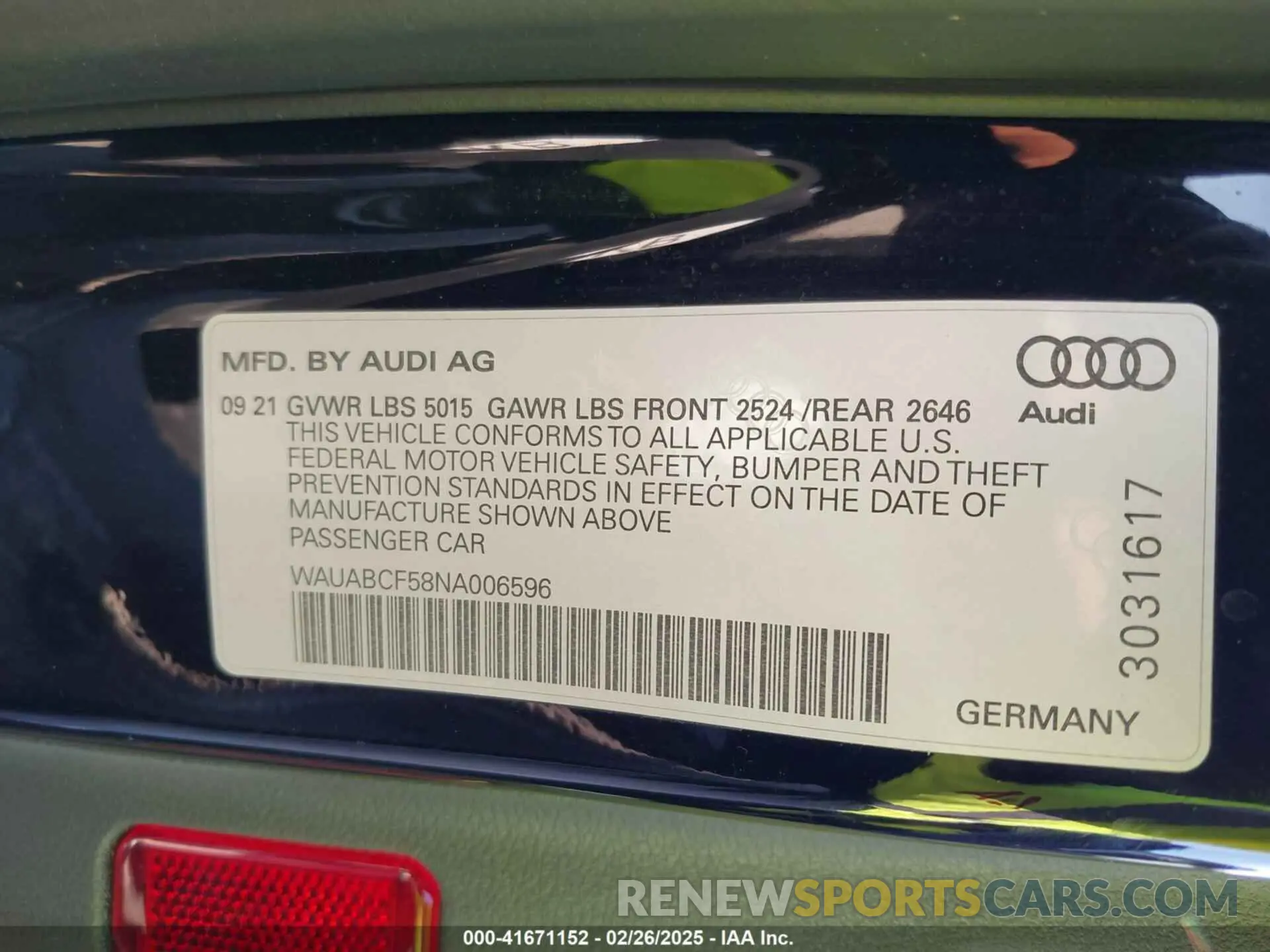9 Photograph of a damaged car WAUABCF58NA006596 AUDI A5 SPORTBACK 2022
