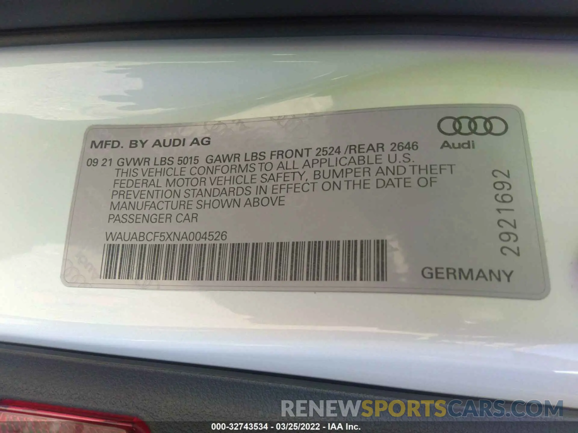 9 Photograph of a damaged car WAUABCF5XNA004526 AUDI A5 SPORTBACK 2022