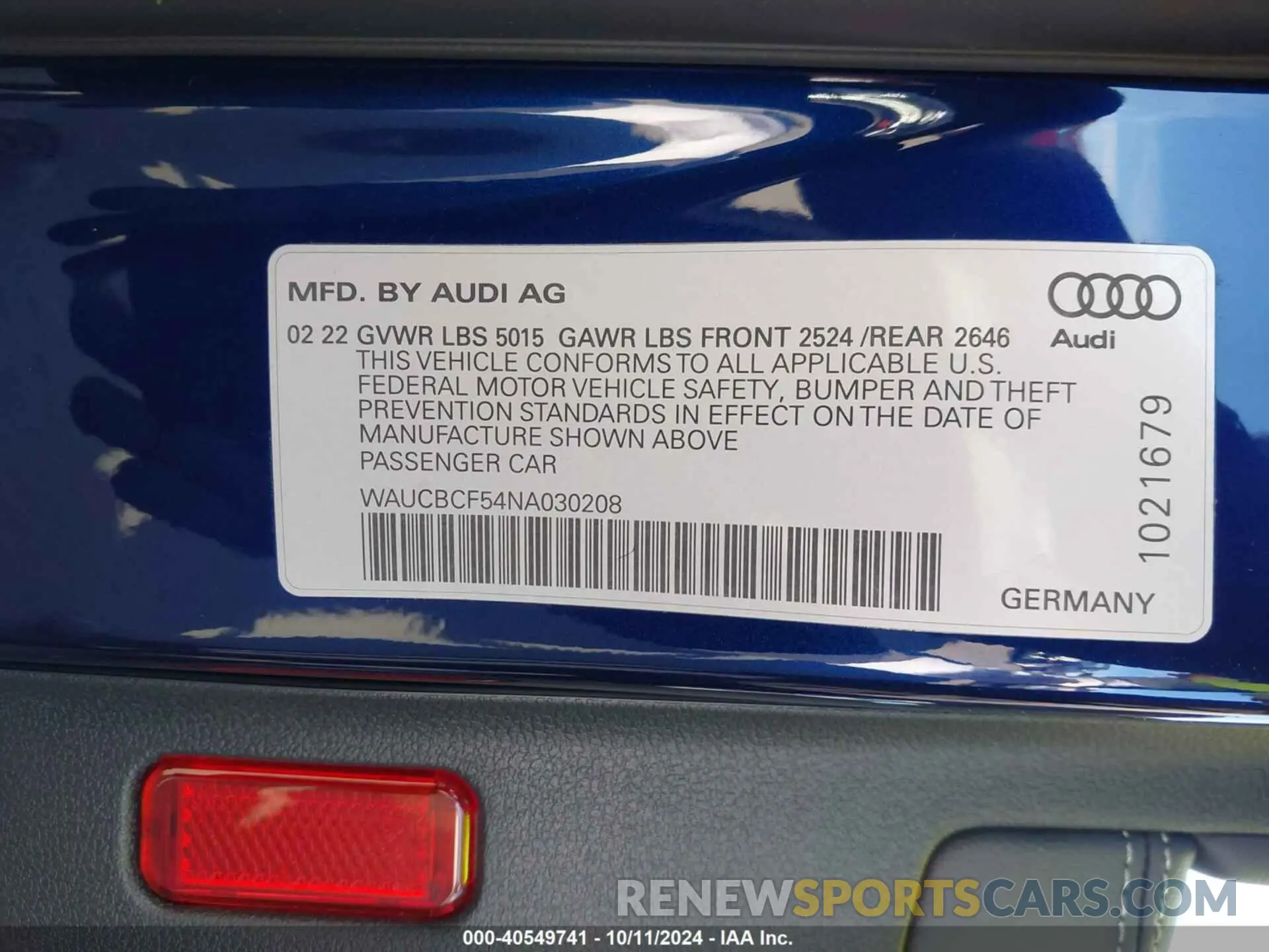 9 Photograph of a damaged car WAUCBCF54NA030208 AUDI A5 SPORTBACK 2022