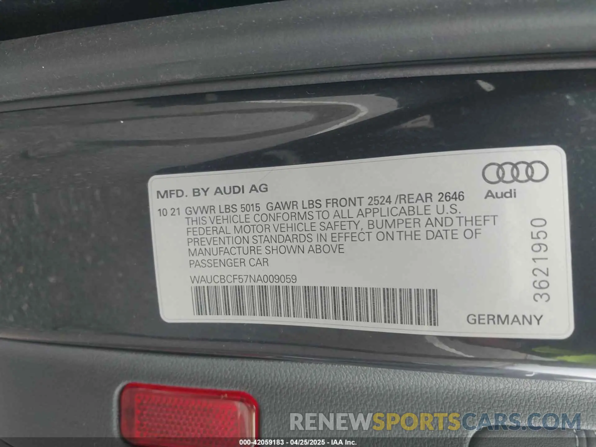 9 Photograph of a damaged car WAUCBCF57NA009059 AUDI A5 SPORTBACK 2022
