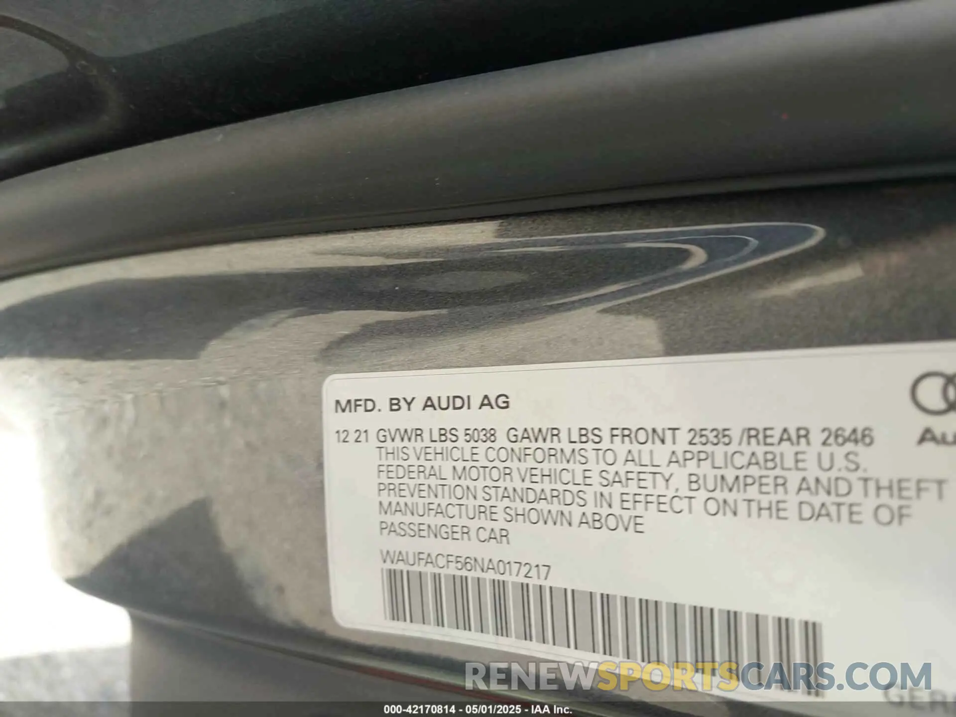 9 Photograph of a damaged car WAUFACF56NA017217 AUDI A5 SPORTBACK 2022