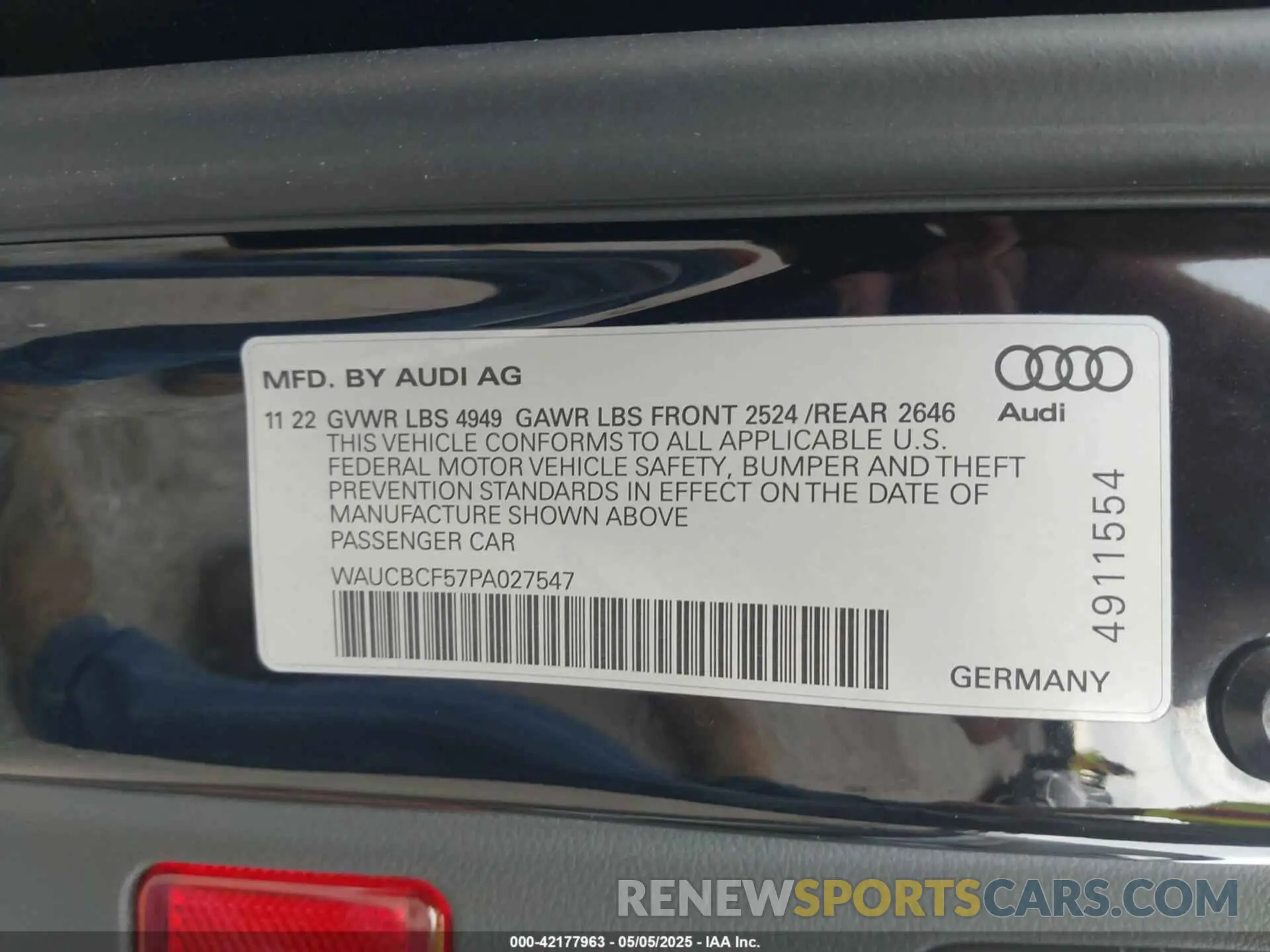 9 Photograph of a damaged car WAUCBCF57PA027547 AUDI A5 SPORTBACK 2023