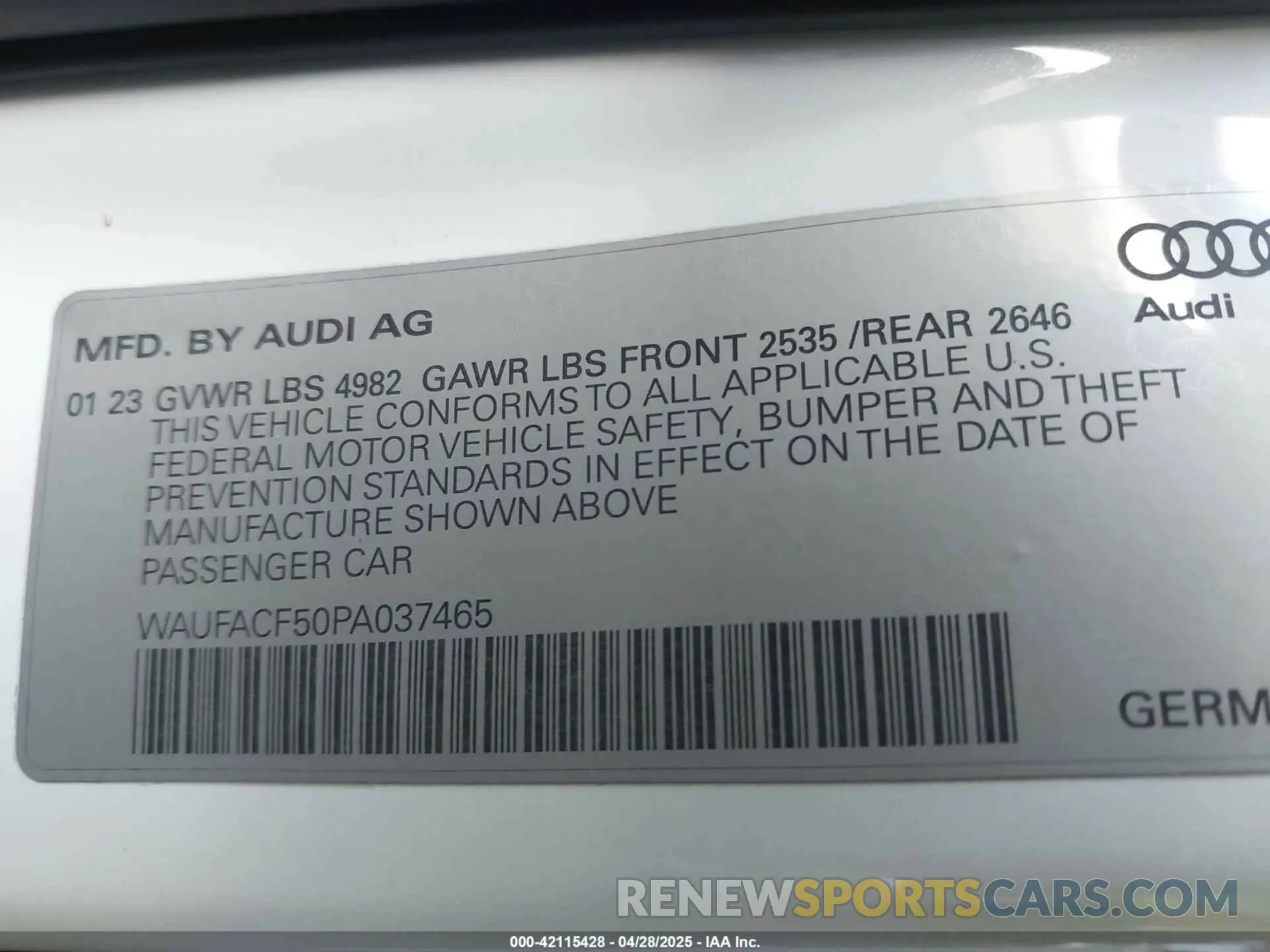 9 Photograph of a damaged car WAUFACF50PA037465 AUDI A5 SPORTBACK 2023