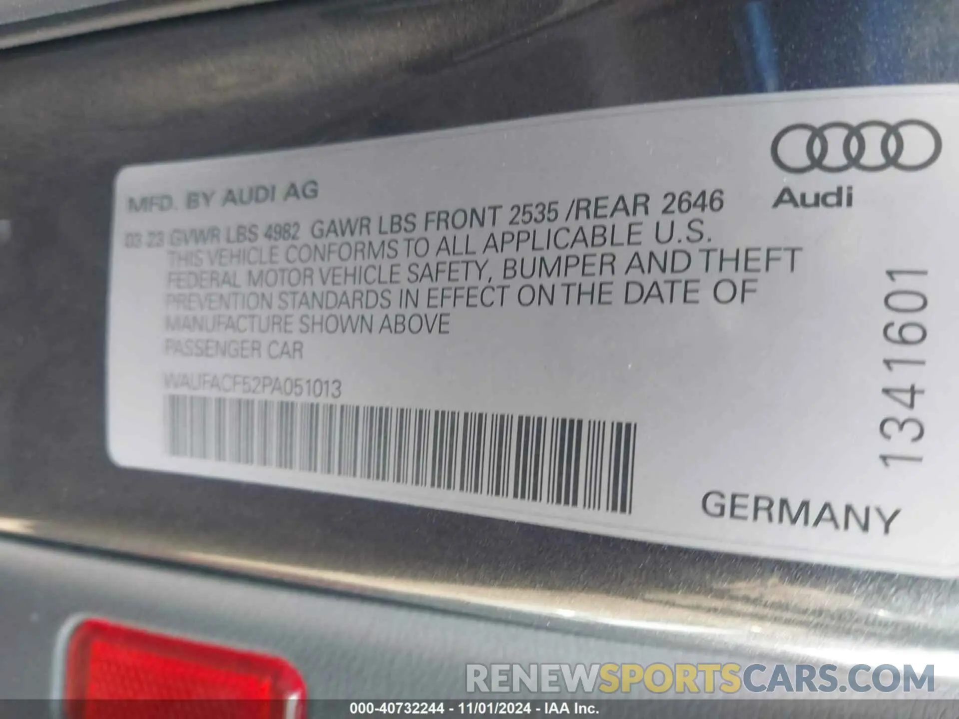 9 Photograph of a damaged car WAUFACF52PA051013 AUDI A5 SPORTBACK 2023