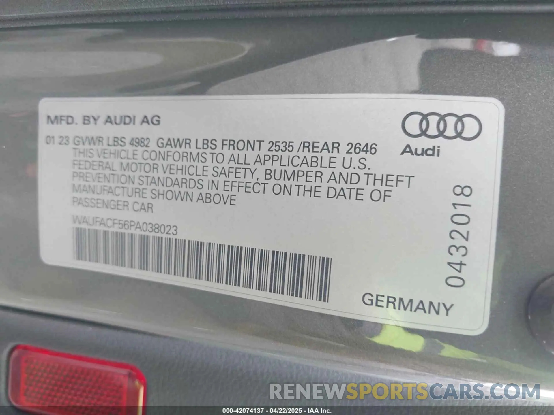 9 Photograph of a damaged car WAUFACF56PA038023 AUDI A5 SPORTBACK 2023