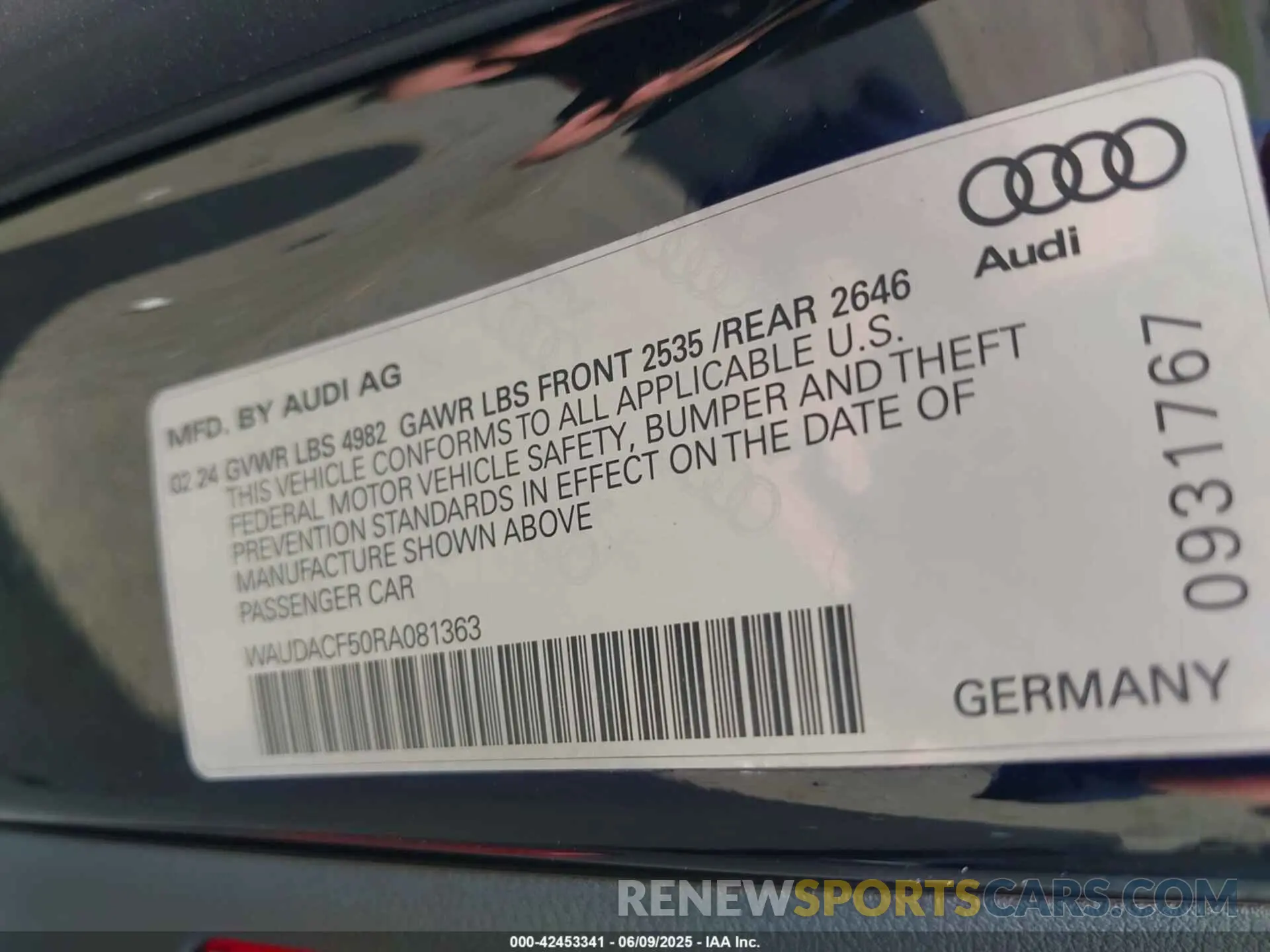 9 Photograph of a damaged car WAUDACF50RA081363 AUDI A5 SPORTBACK 2024