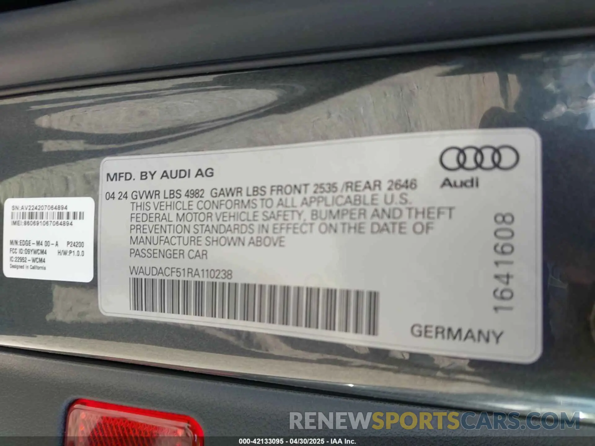 9 Photograph of a damaged car WAUDACF51RA110238 AUDI A5 SPORTBACK 2024