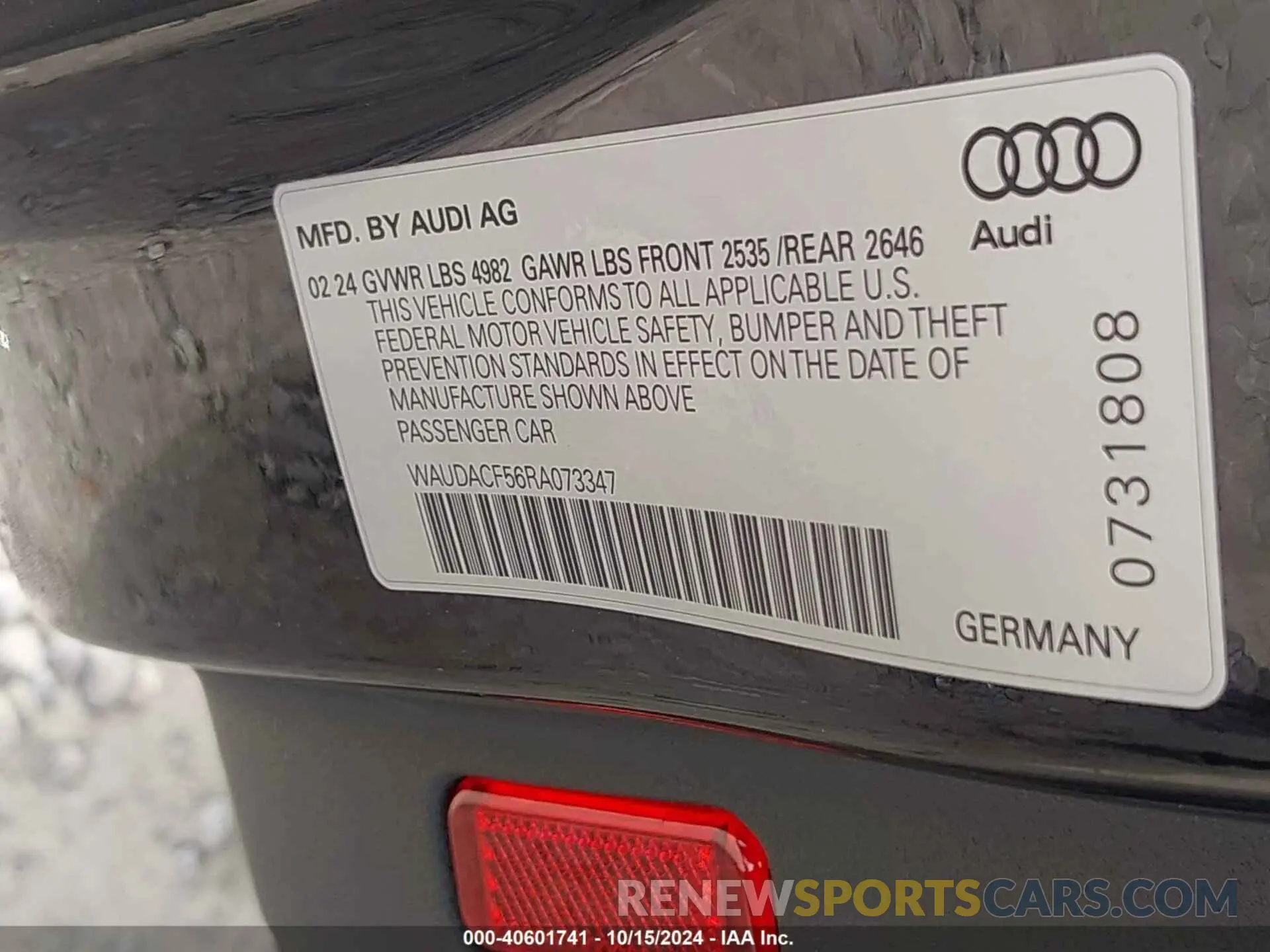 9 Photograph of a damaged car WAUDACF56RA073347 AUDI A5 SPORTBACK 2024