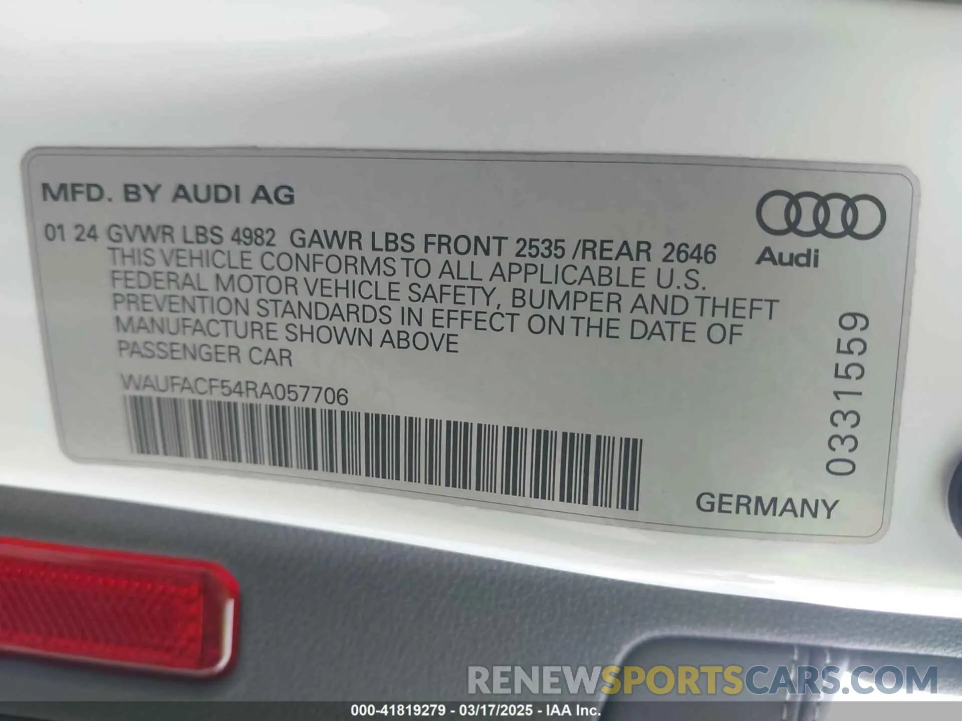 9 Photograph of a damaged car WAUFACF54RA057706 AUDI A5 SPORTBACK 2024