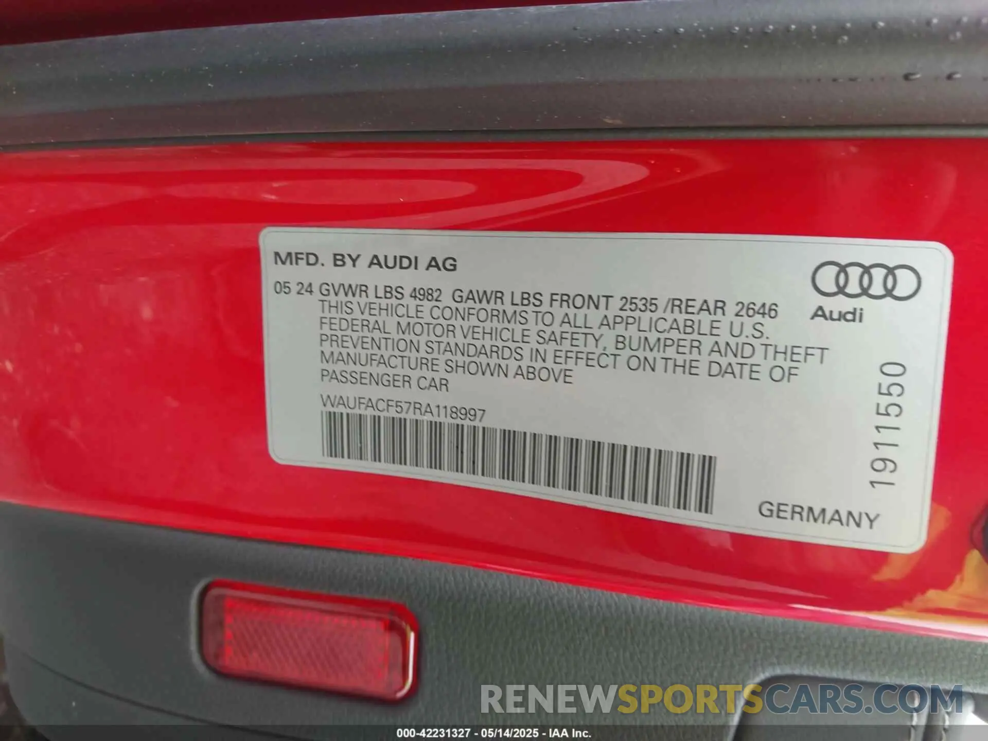 9 Photograph of a damaged car WAUFACF57RA118997 AUDI A5 SPORTBACK 2024