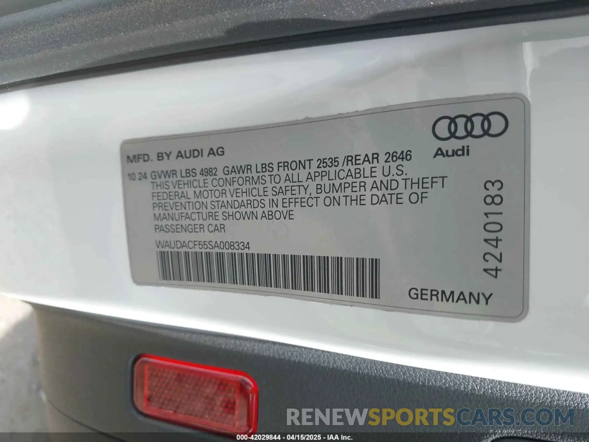 9 Photograph of a damaged car WAUDACF55SA008334 AUDI A5 SPORTBACK 2025