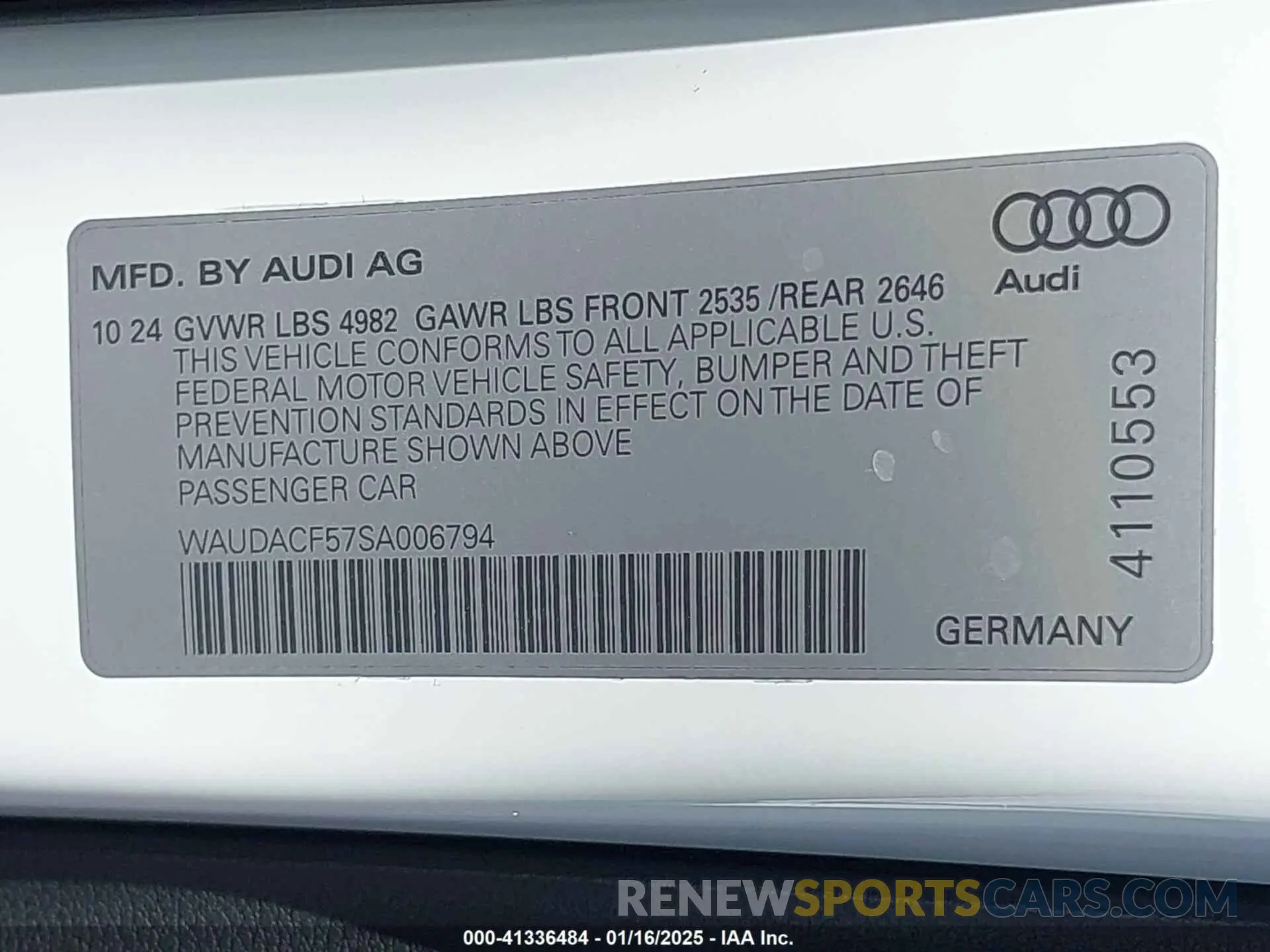 9 Photograph of a damaged car WAUDACF57SA006794 AUDI A5 SPORTBACK 2025
