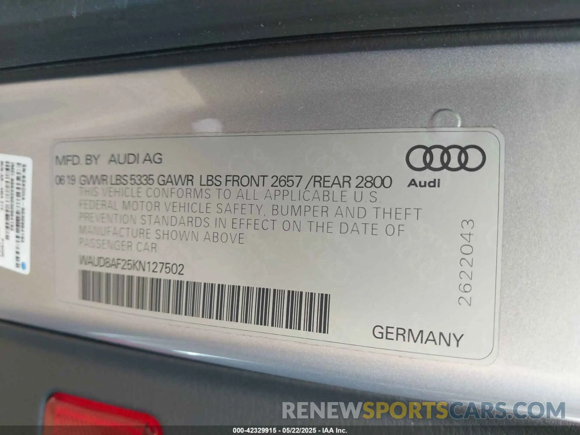 9 Photograph of a damaged car WAUD8AF25KN127502 AUDI A6 2019