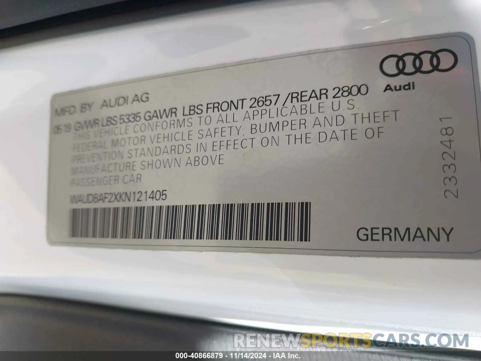 9 Photograph of a damaged car WAUD8AF2XKN121405 AUDI A6 2019
