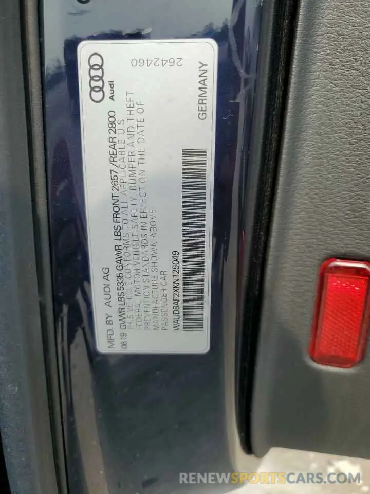 12 Photograph of a damaged car WAUD8AF2XKN129049 AUDI A6 2019