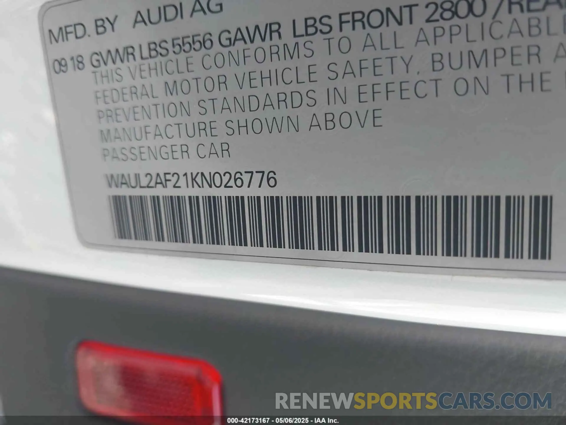 9 Photograph of a damaged car WAUL2AF21KN026776 AUDI A6 2019