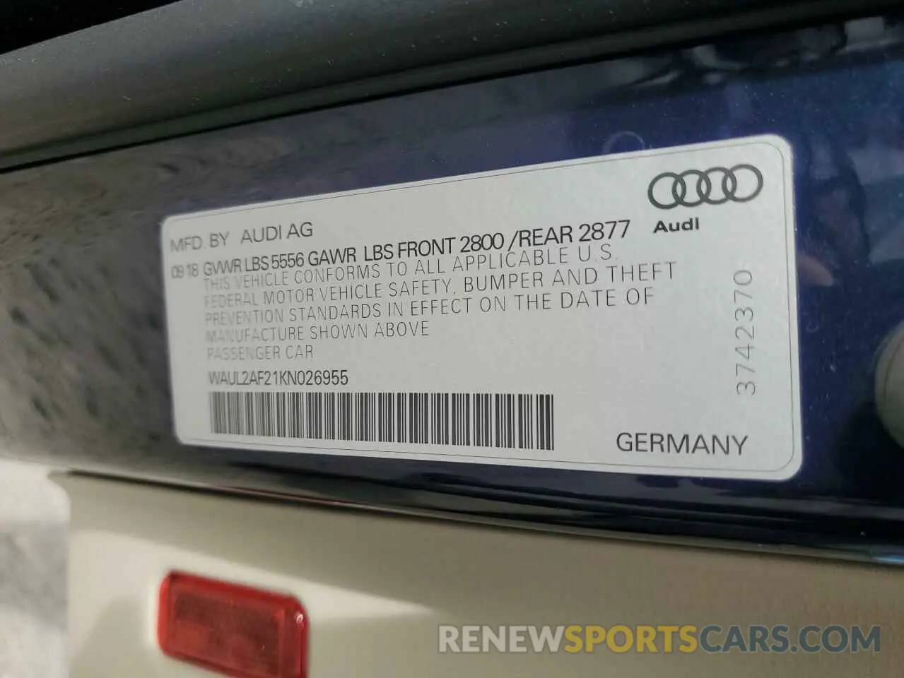 12 Photograph of a damaged car WAUL2AF21KN026955 AUDI A6 2019