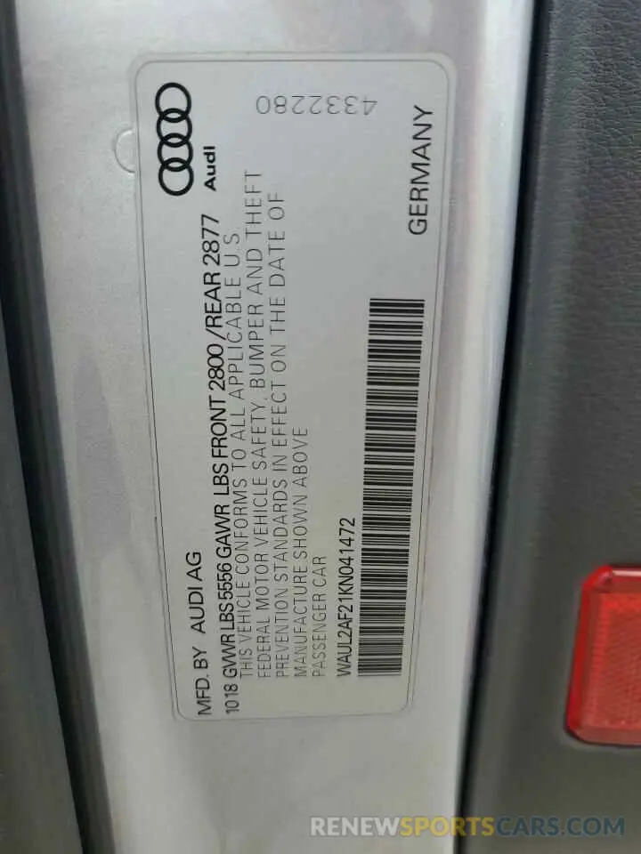 12 Photograph of a damaged car WAUL2AF21KN041472 AUDI A6 2019
