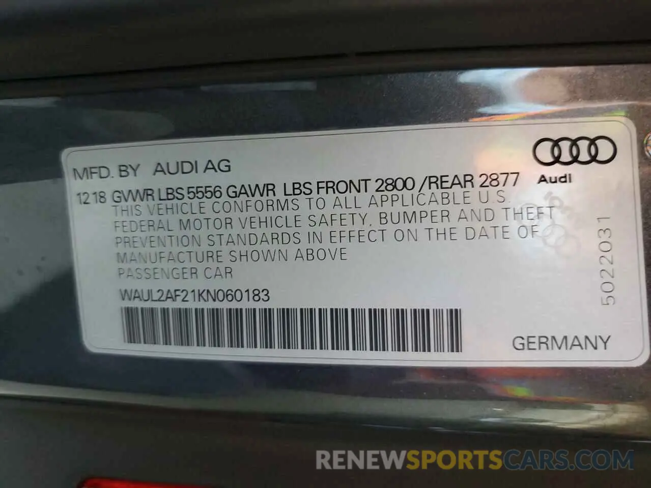 12 Photograph of a damaged car WAUL2AF21KN060183 AUDI A6 2019