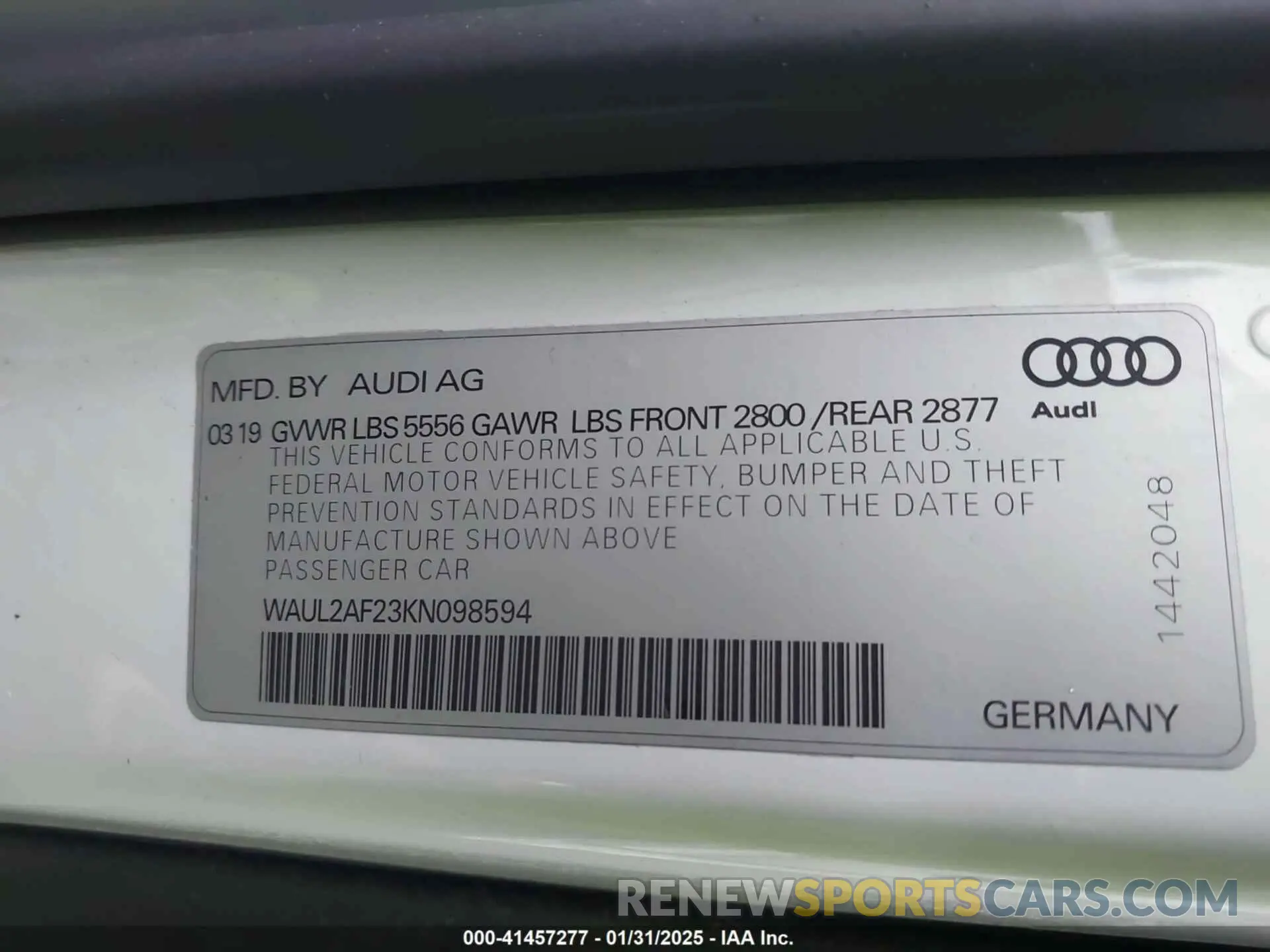 9 Photograph of a damaged car WAUL2AF23KN098594 AUDI A6 2019
