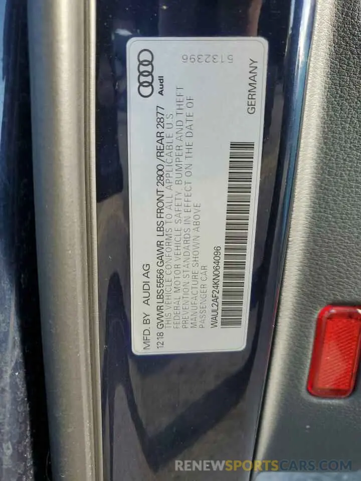 12 Photograph of a damaged car WAUL2AF24KN064096 AUDI A6 2019