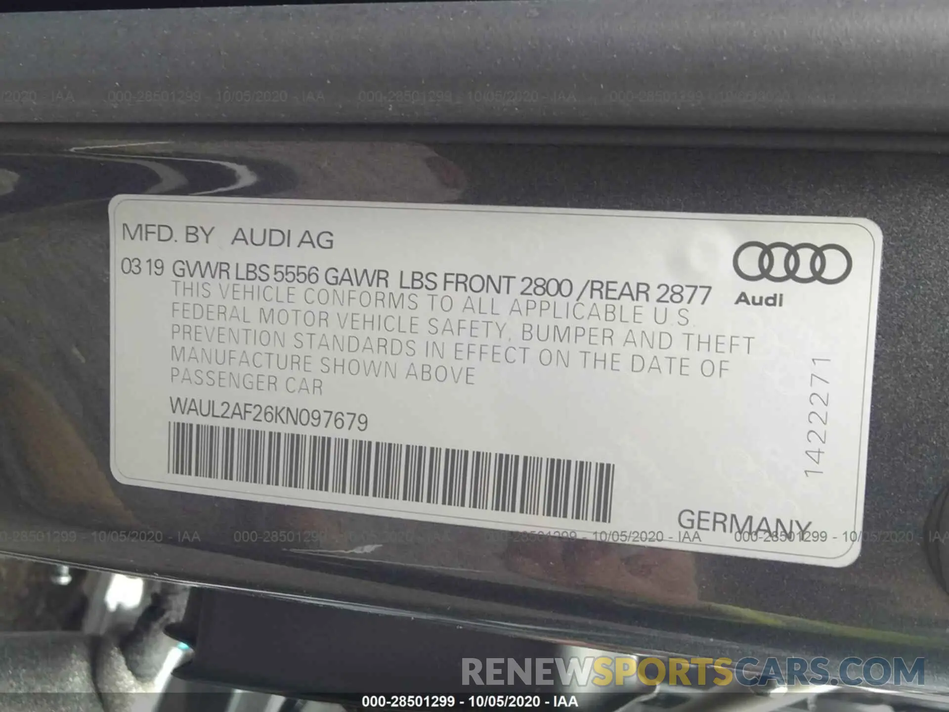 9 Photograph of a damaged car WAUL2AF26KN097679 AUDI A6 2019