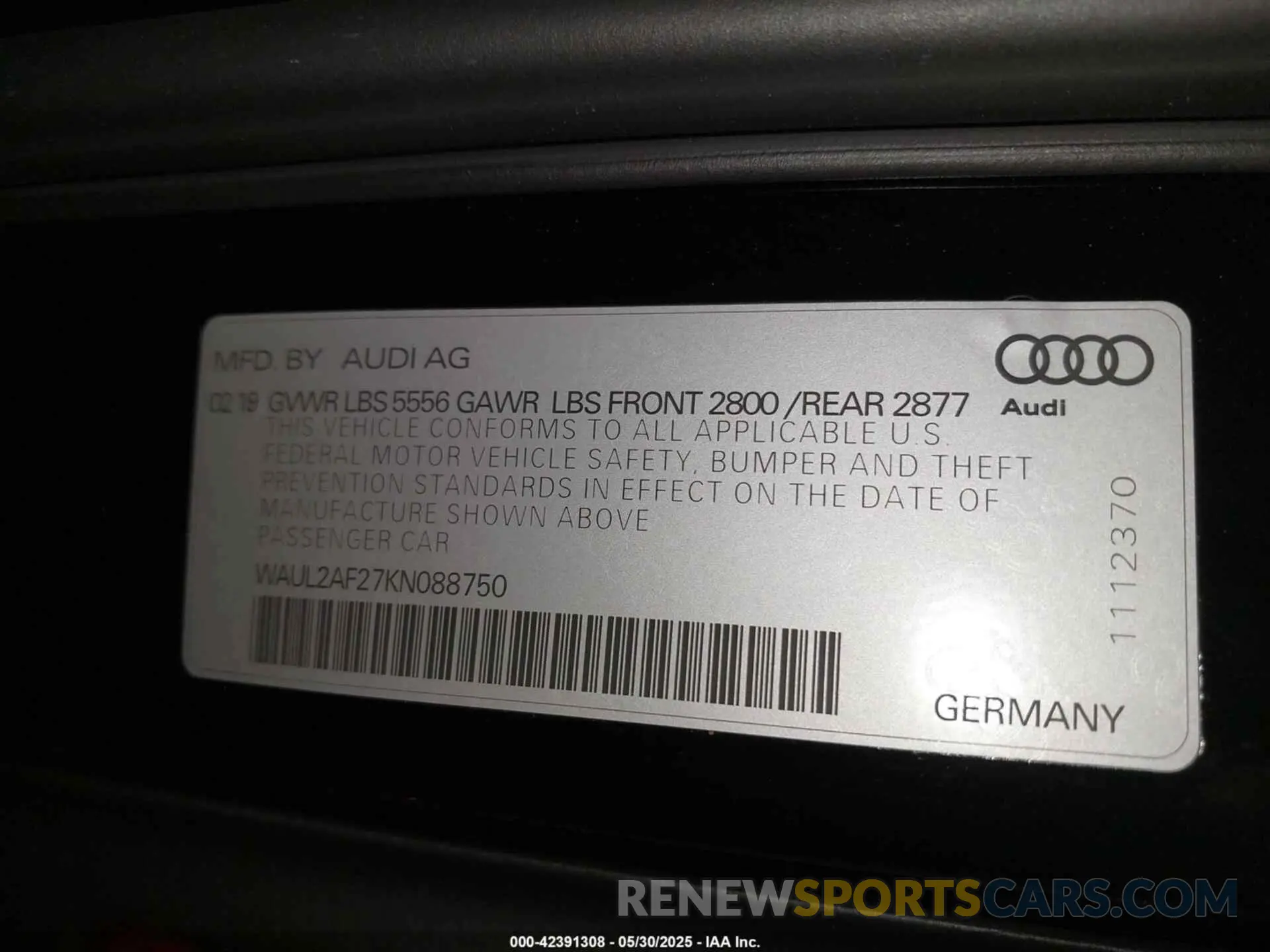 9 Photograph of a damaged car WAUL2AF27KN088750 AUDI A6 2019
