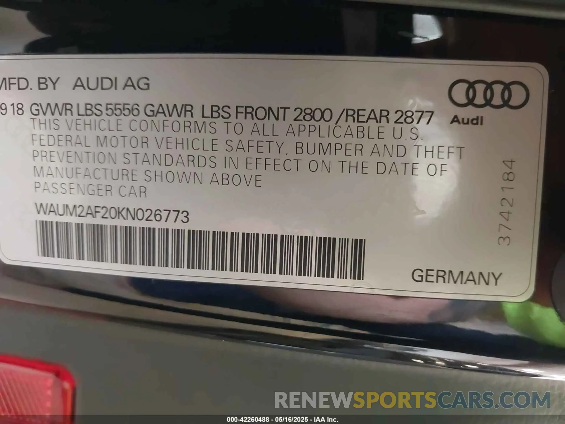 9 Photograph of a damaged car WAUM2AF20KN026773 AUDI A6 2019