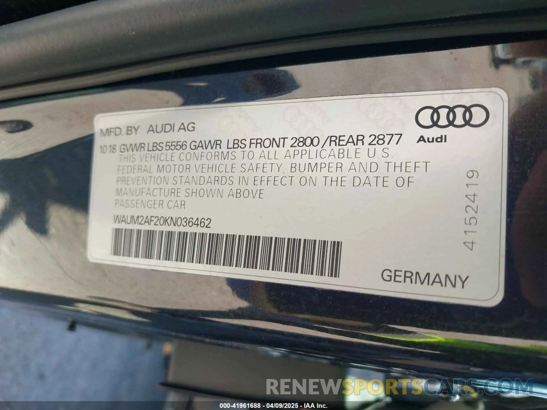 9 Photograph of a damaged car WAUM2AF20KN036462 AUDI A6 2019