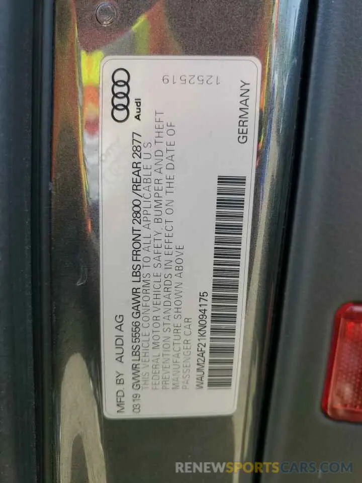 12 Photograph of a damaged car WAUM2AF21KN094175 AUDI A6 2019