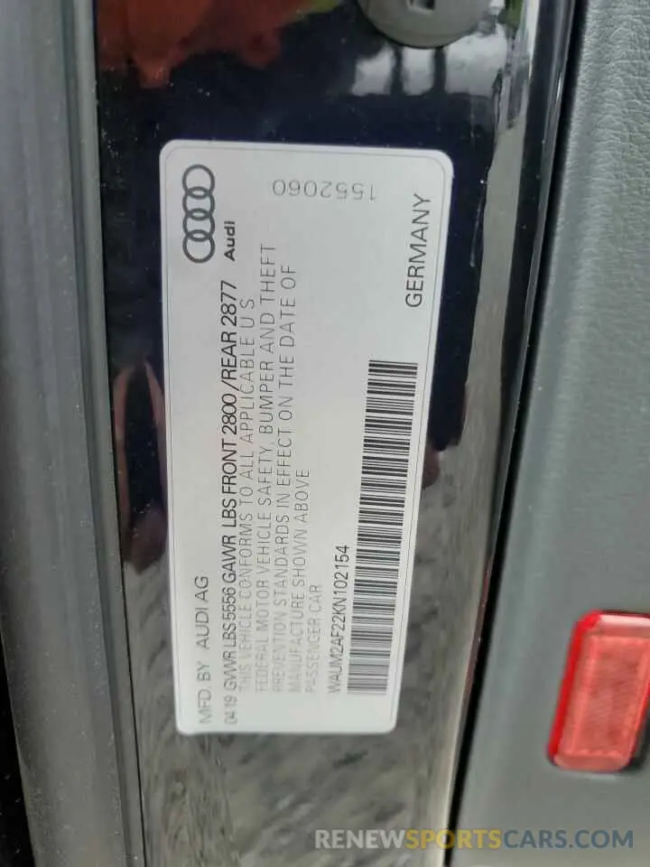 12 Photograph of a damaged car WAUM2AF22KN102154 AUDI A6 2019