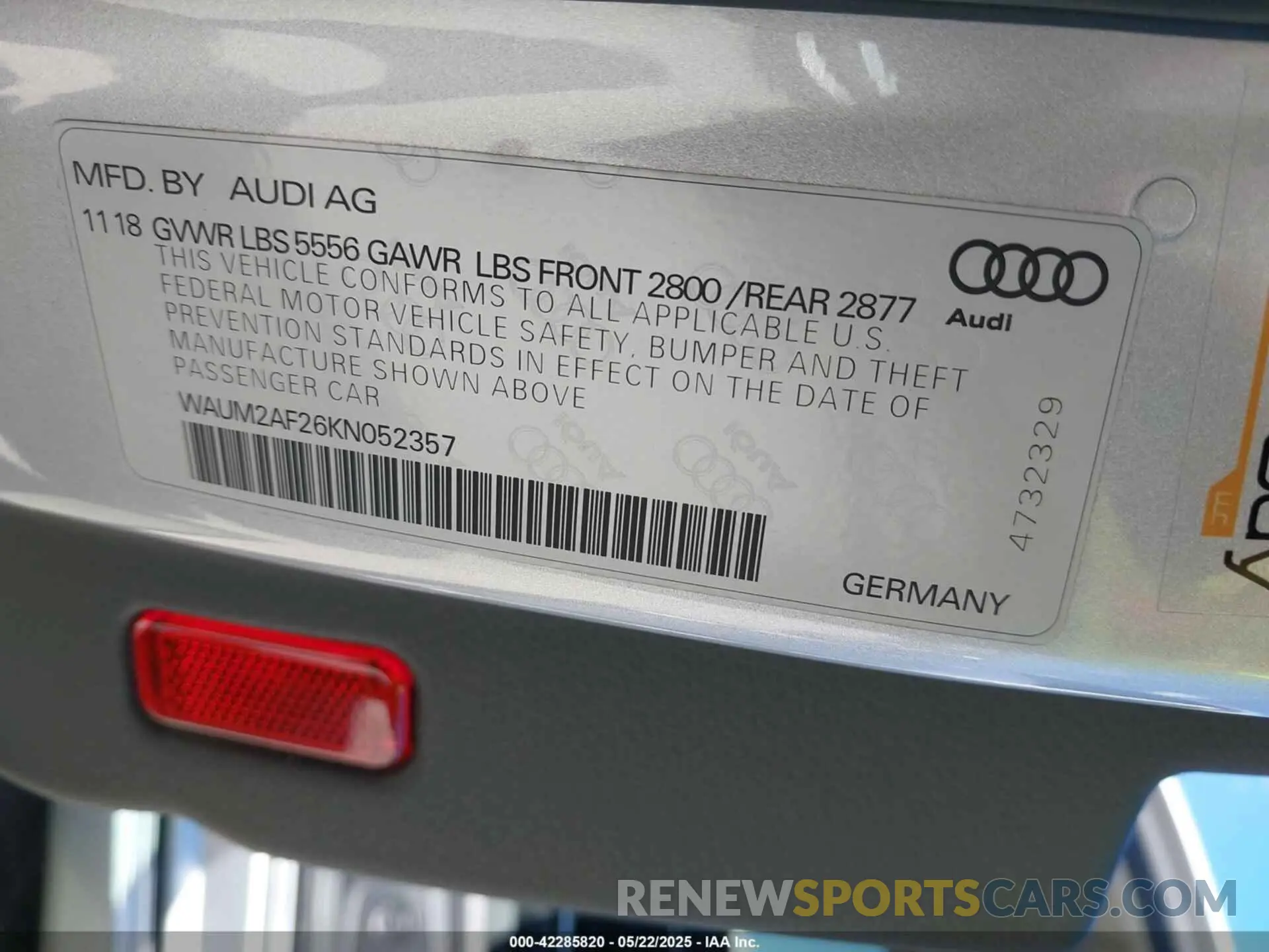 9 Photograph of a damaged car WAUM2AF26KN052357 AUDI A6 2019
