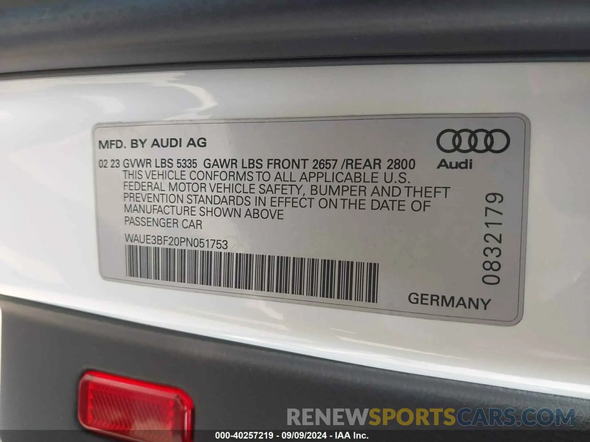 9 Photograph of a damaged car WAUE3BF20PN051753 AUDI A6 2023
