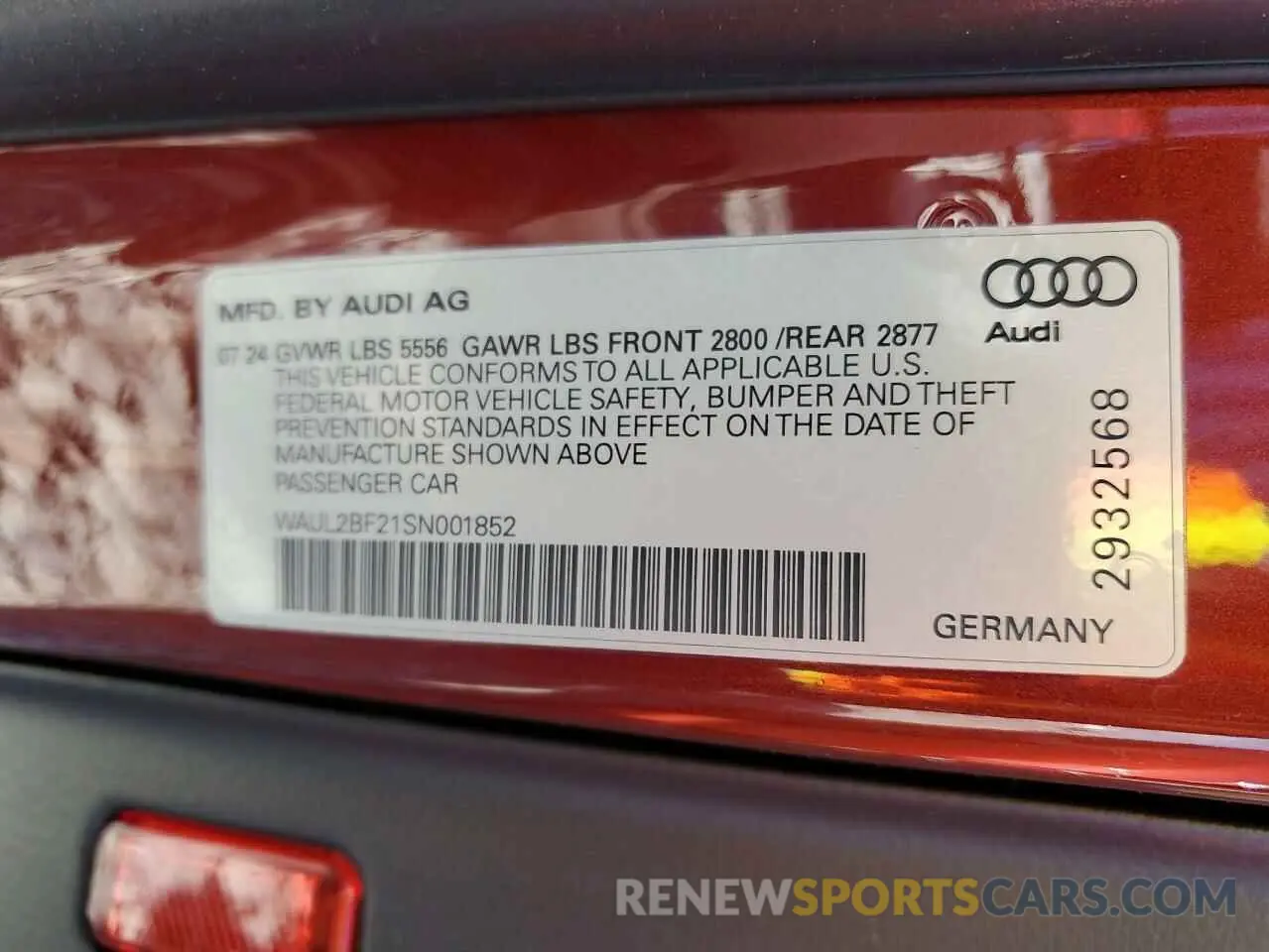 14 Photograph of a damaged car WAUL2BF21SN001852 AUDI A6 2025