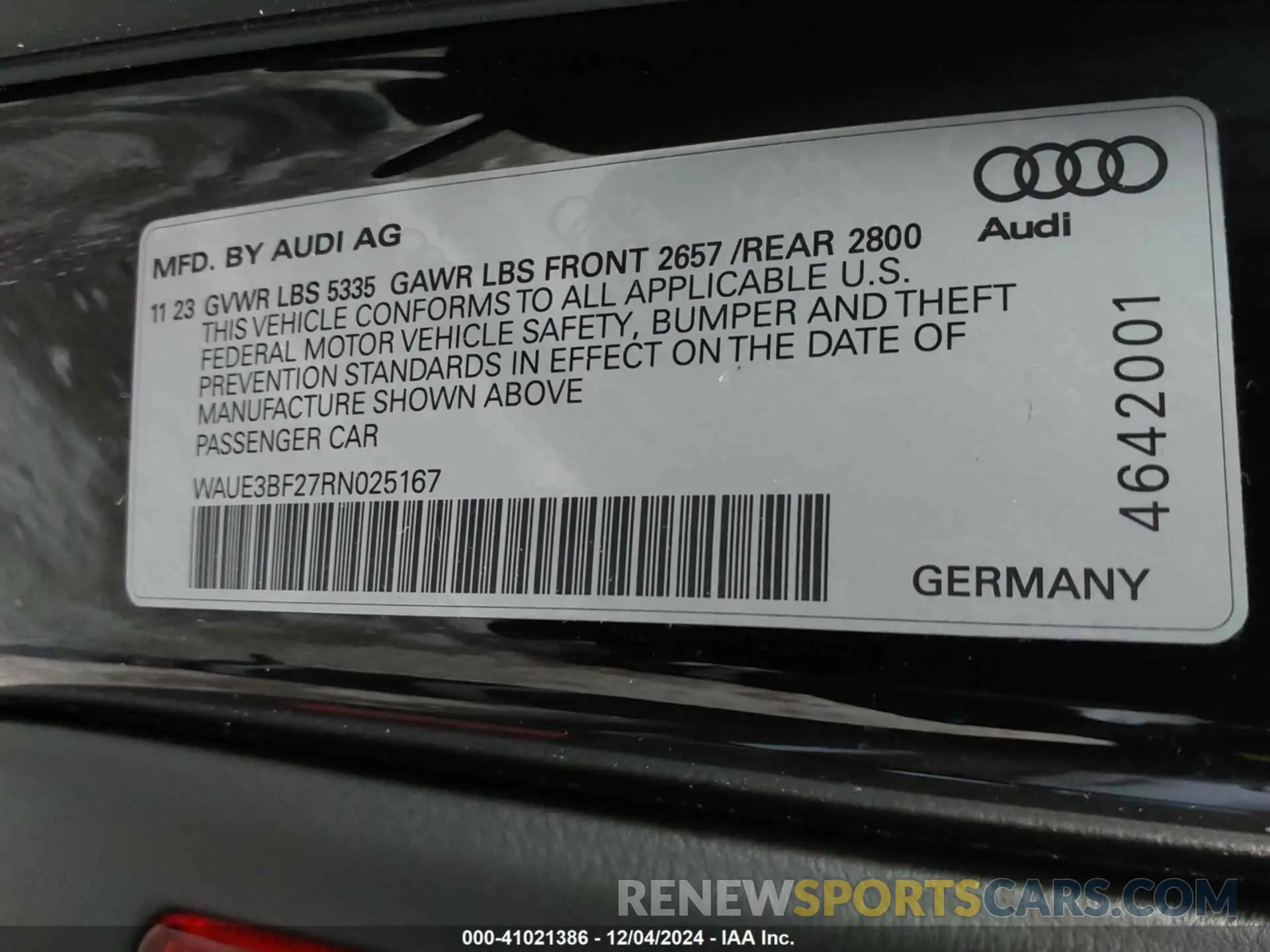 9 Photograph of a damaged car WAUE3BF27RN025167 AUDI A6 SEDAN 2024