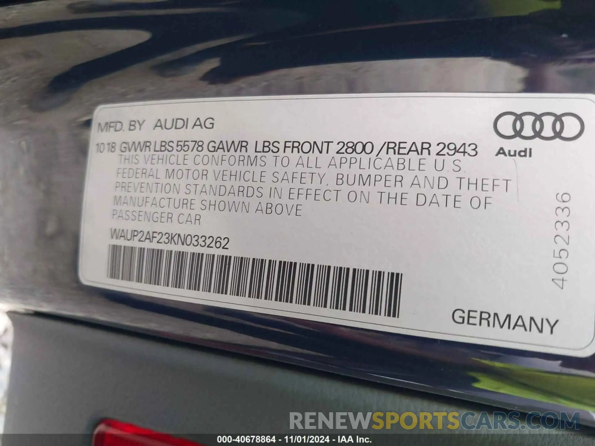 9 Photograph of a damaged car WAUP2AF23KN033262 AUDI A7 2019
