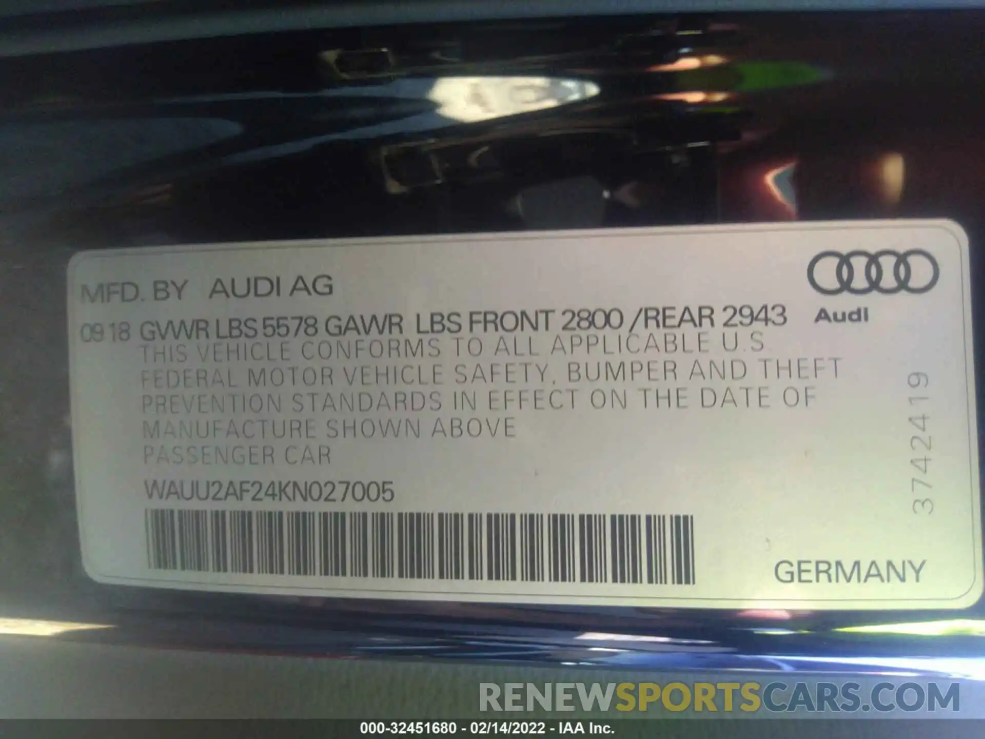 9 Photograph of a damaged car WAUU2AF24KN027005 AUDI A7 2019