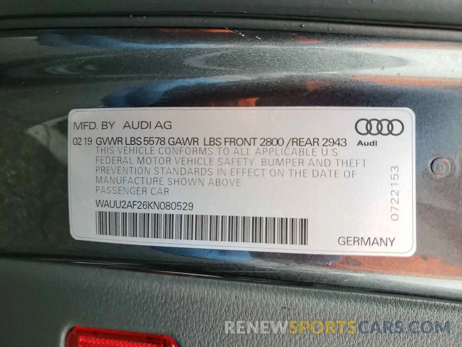 10 Photograph of a damaged car WAUU2AF26KN080529 AUDI A7 2019