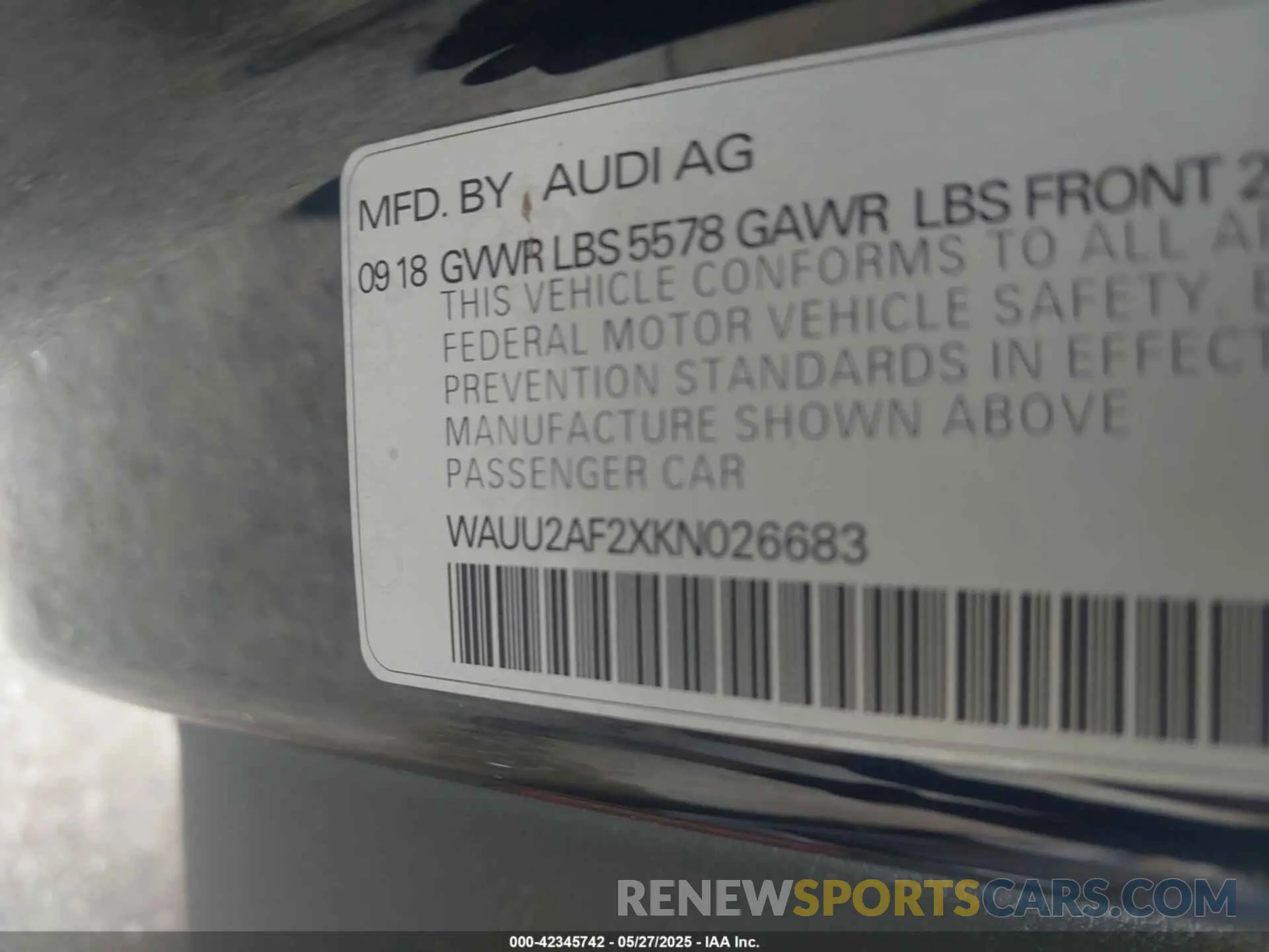 9 Photograph of a damaged car WAUU2AF2XKN026683 AUDI A7 2019