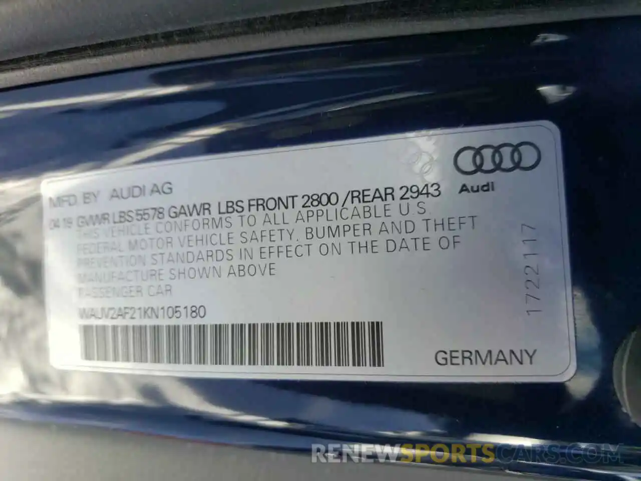 10 Photograph of a damaged car WAUV2AF21KN105180 AUDI A7 2019