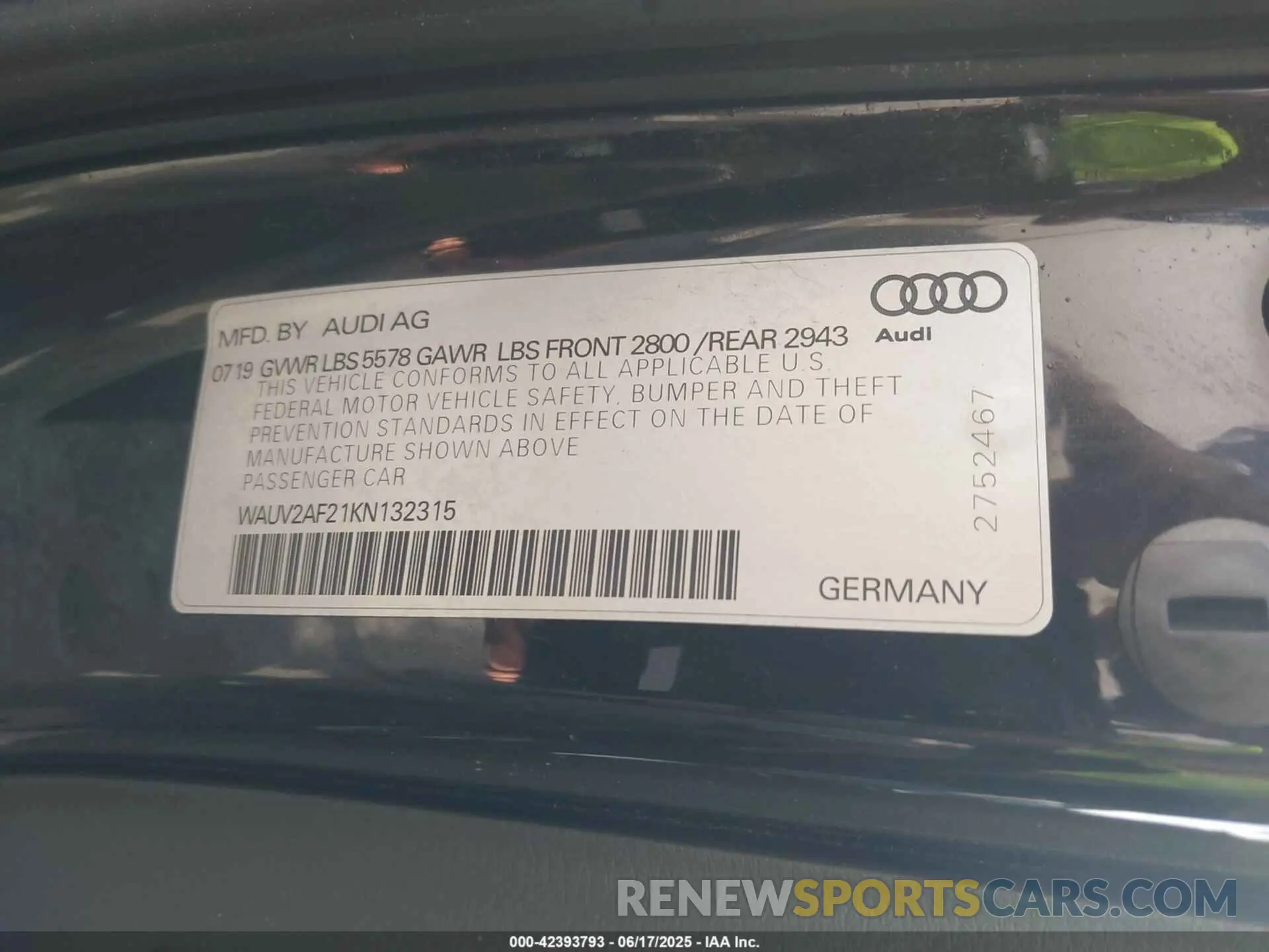 9 Photograph of a damaged car WAUV2AF21KN132315 AUDI A7 2019