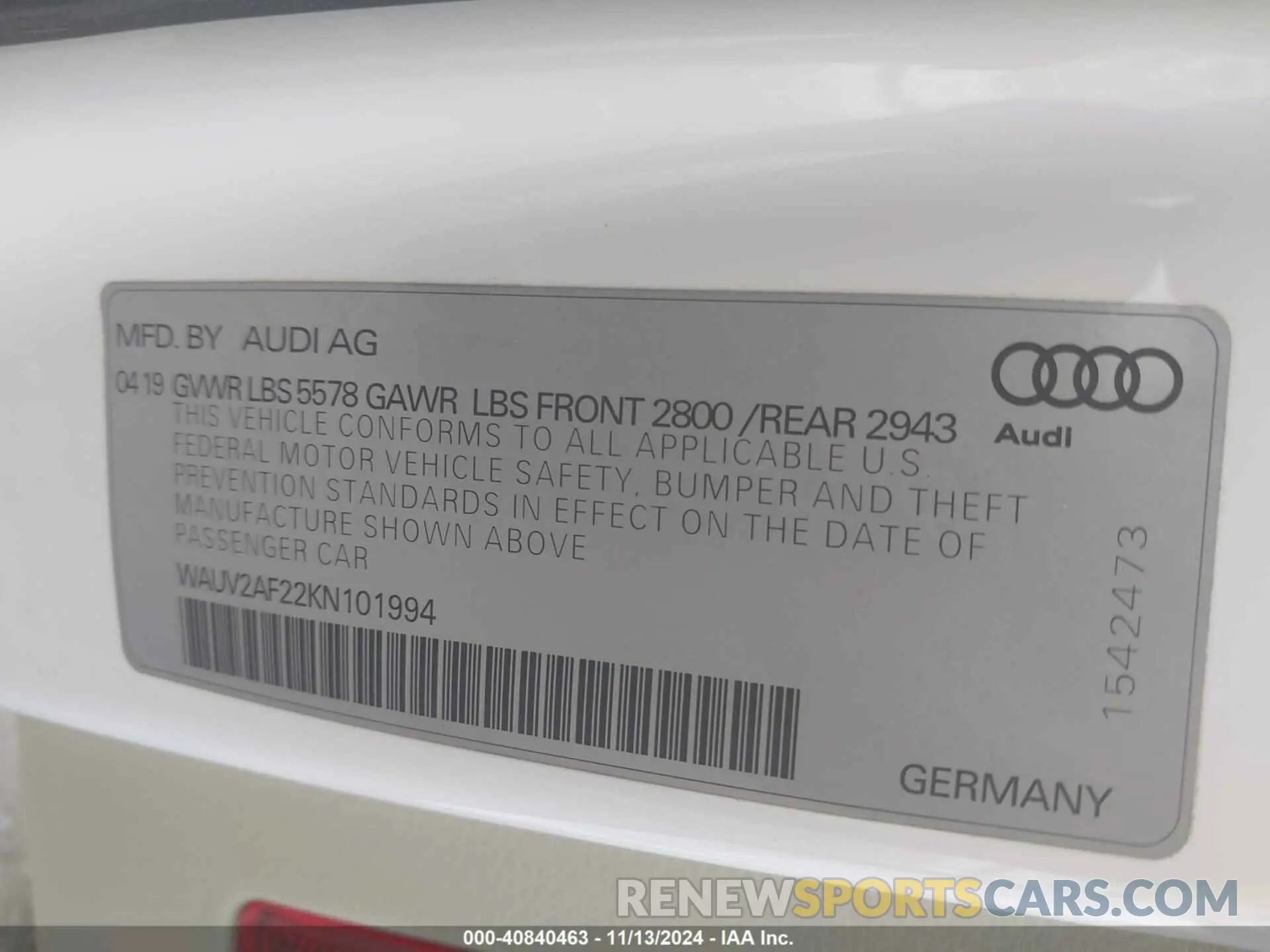9 Photograph of a damaged car WAUV2AF22KN101994 AUDI A7 2019