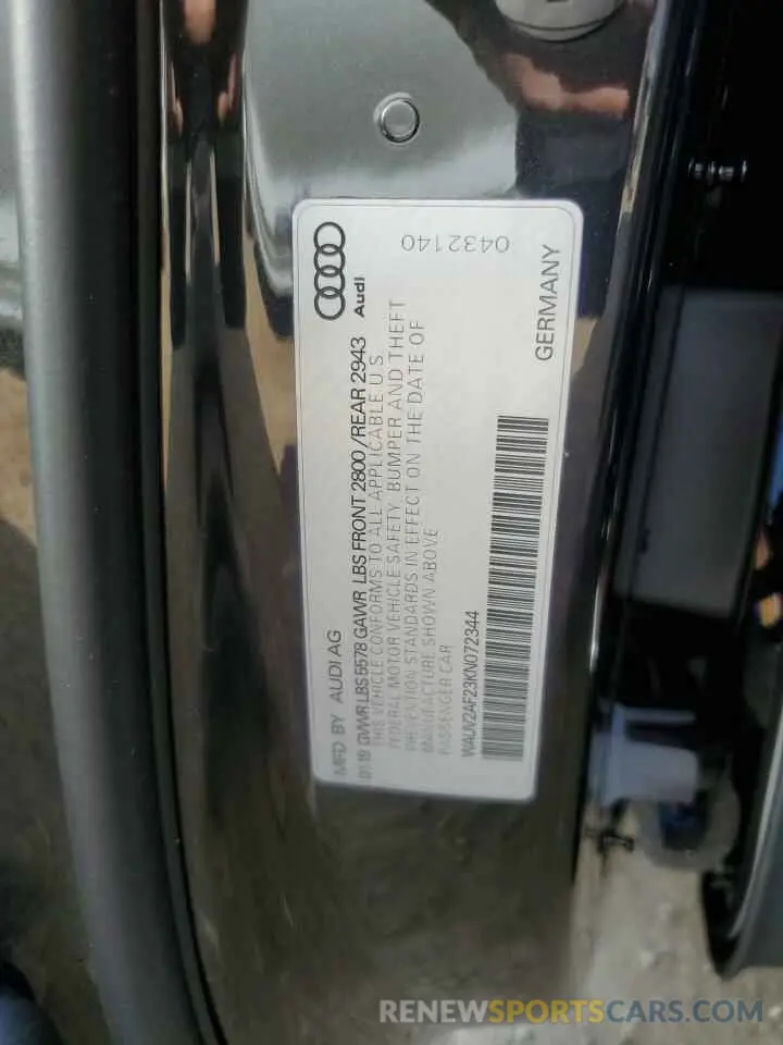 12 Photograph of a damaged car WAUV2AF23KN072344 AUDI A7 2019