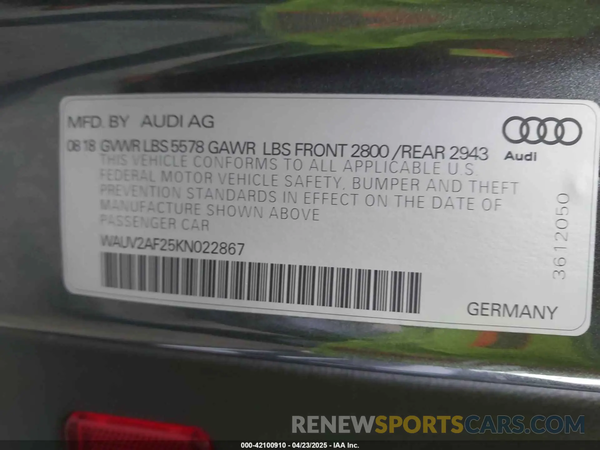 9 Photograph of a damaged car WAUV2AF25KN022867 AUDI A7 2019