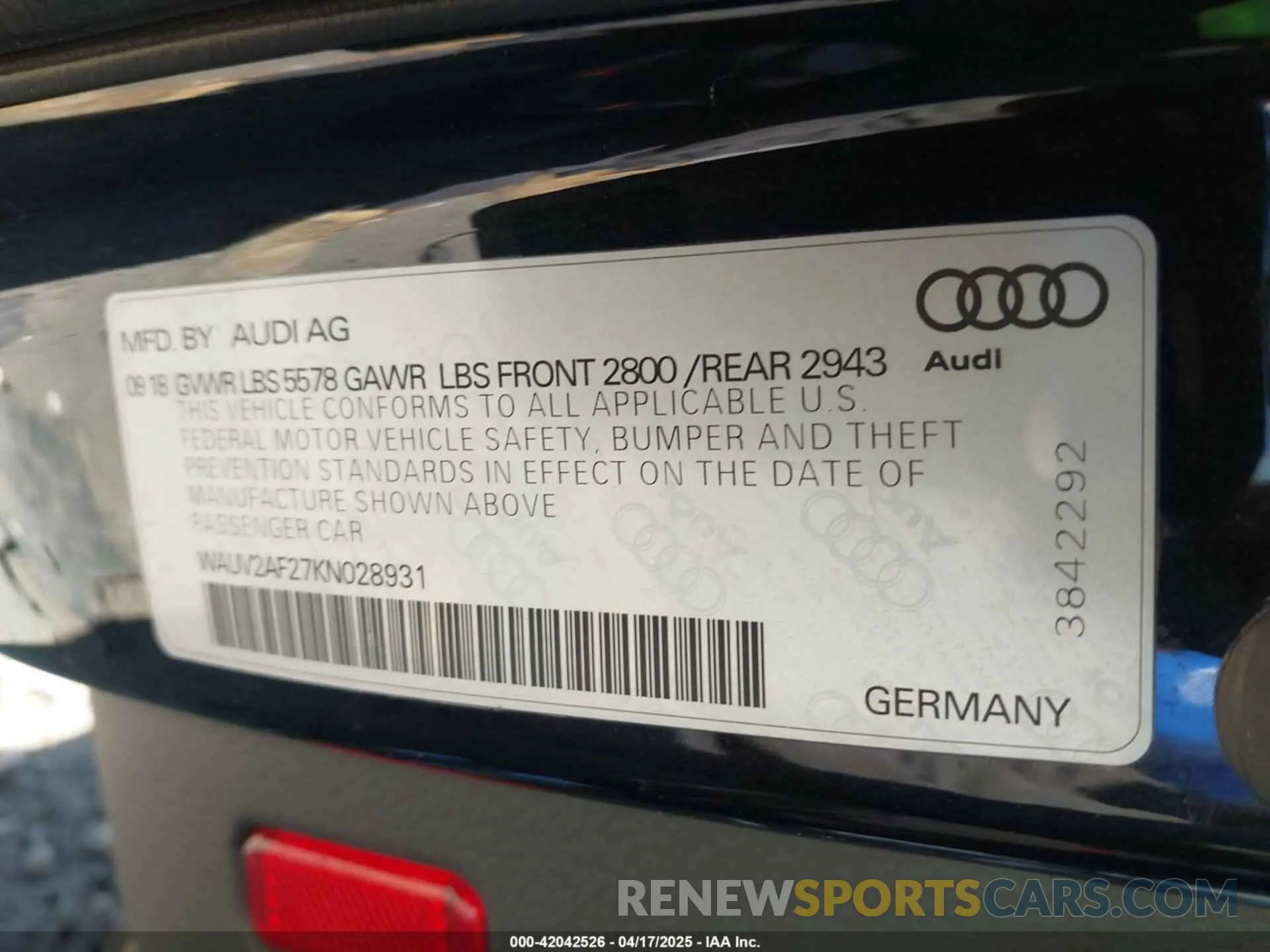 9 Photograph of a damaged car WAUV2AF27KN028931 AUDI A7 2019