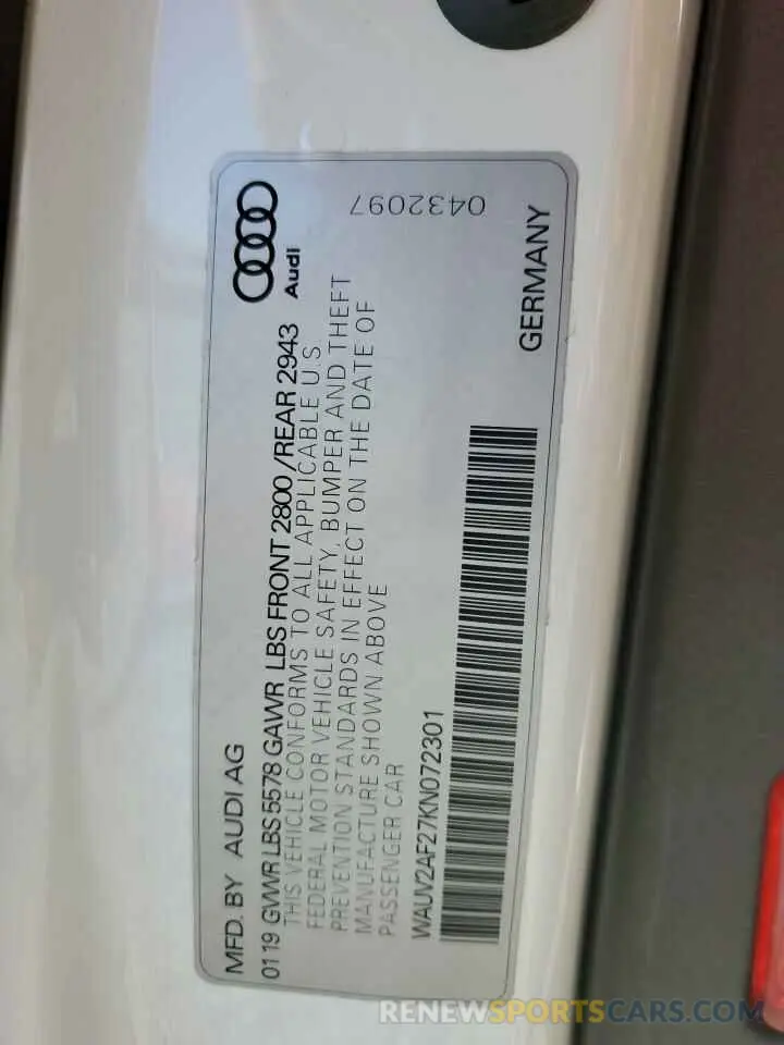 12 Photograph of a damaged car WAUV2AF27KN072301 AUDI A7 2019