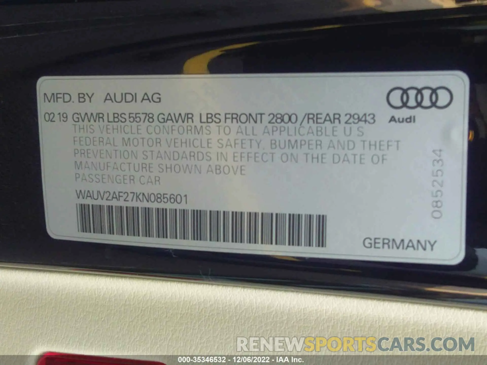 9 Photograph of a damaged car WAUV2AF27KN085601 AUDI A7 2019