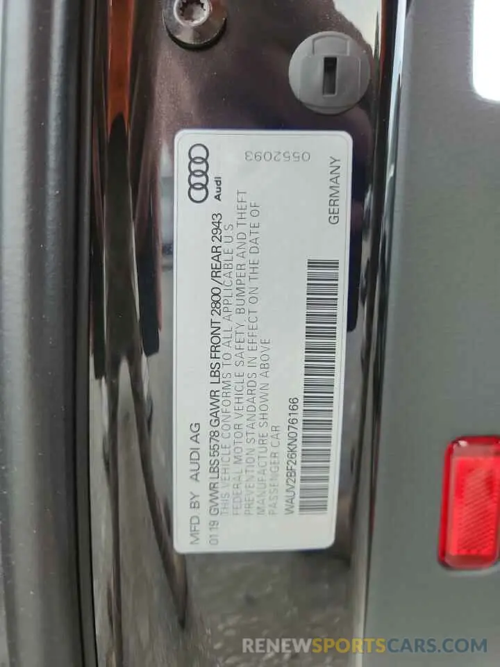 12 Photograph of a damaged car WAUV2BF26KN076166 AUDI A7 2019