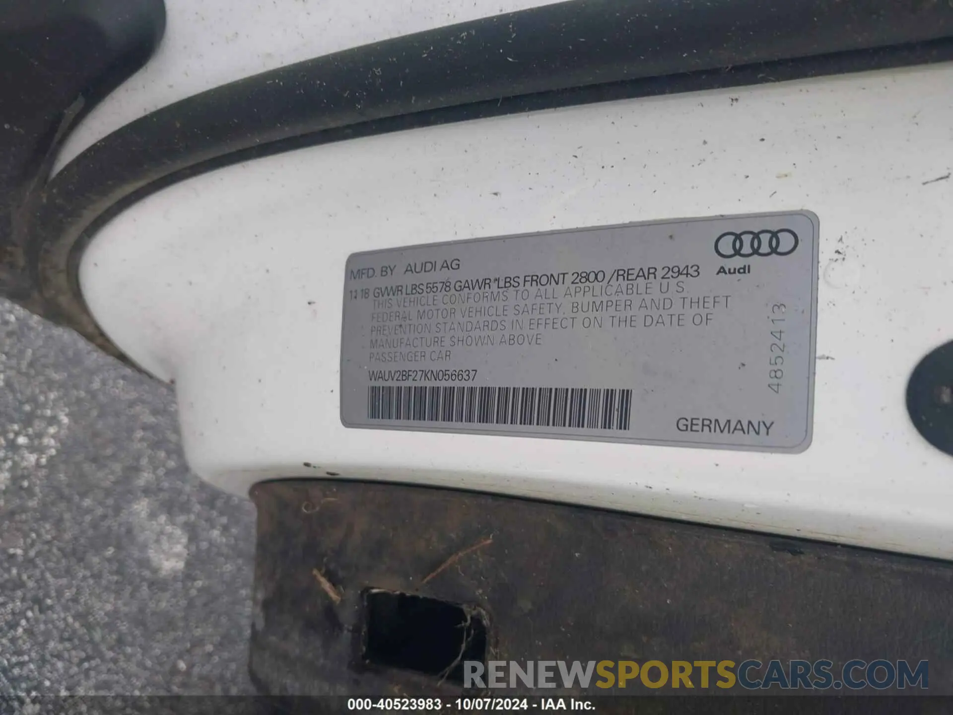 9 Photograph of a damaged car WAUV2BF27KN056637 AUDI A7 2019