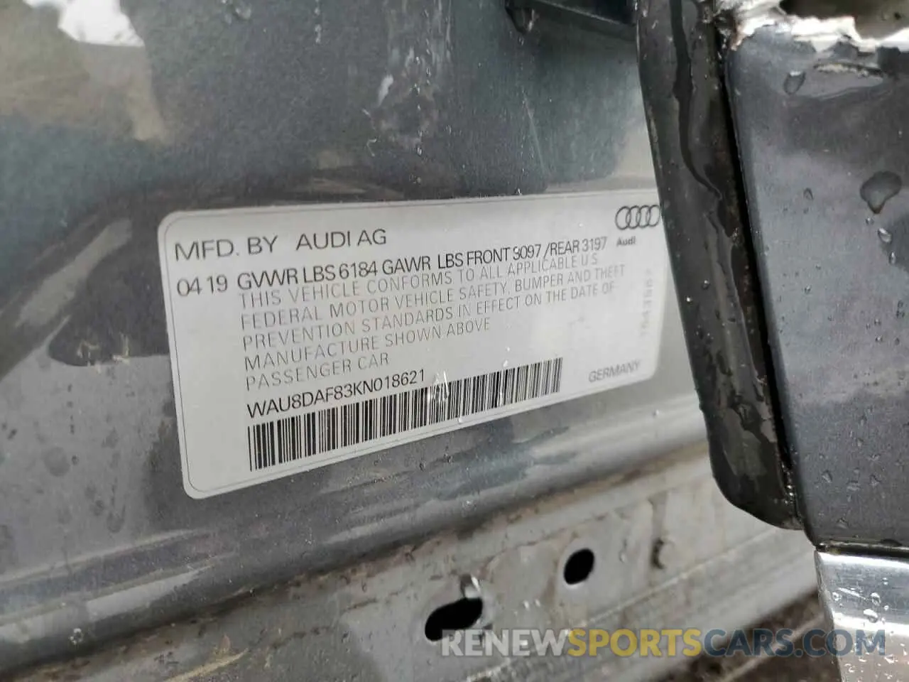 13 Photograph of a damaged car WAU8DAF83KN018621 AUDI A8 2019